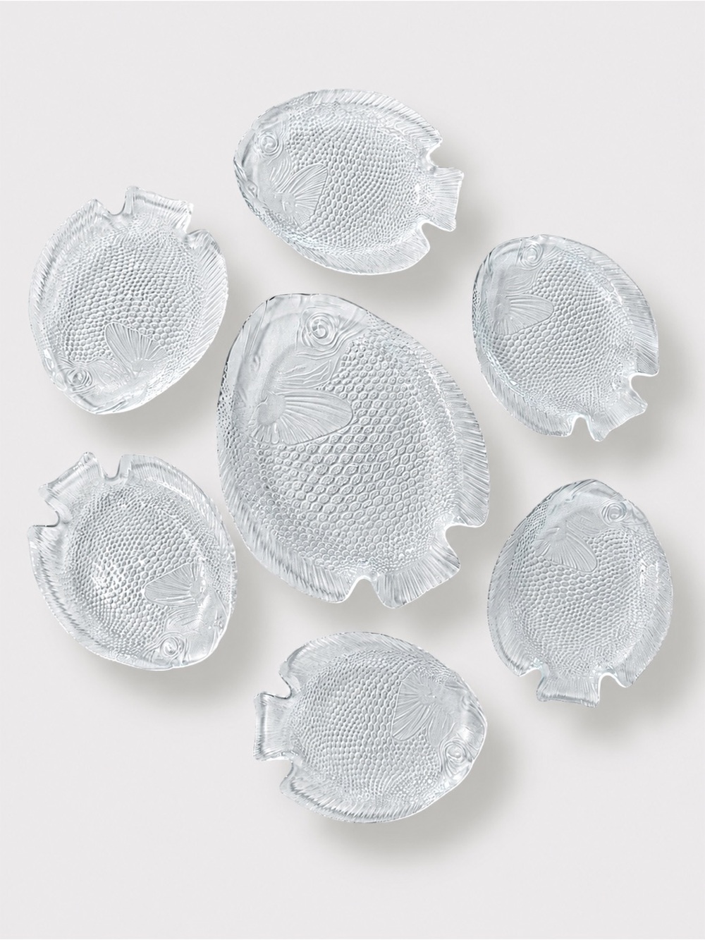 Vintage Arcoroc Poisson Glass Fish-Shaped Plates - Set of 7 Made in France